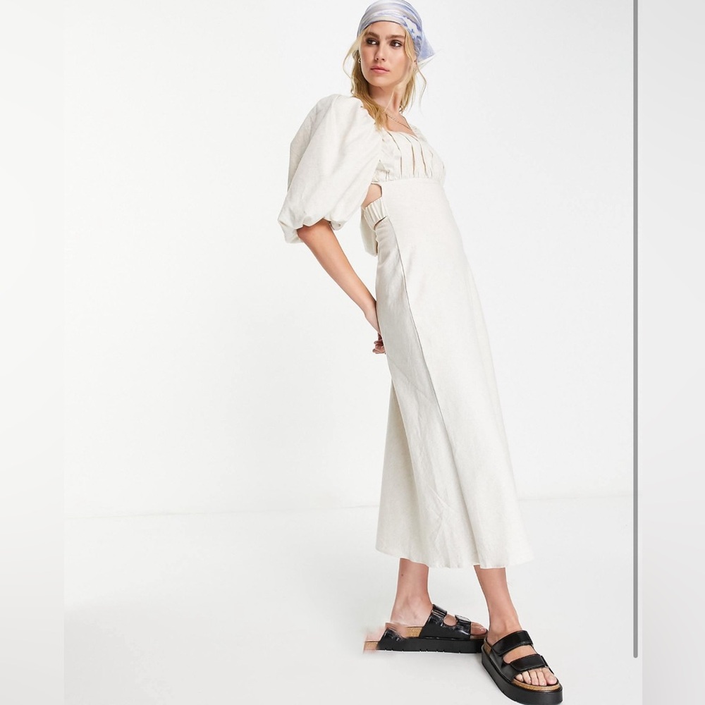 ASOS DESIGN square neck linen midi dress